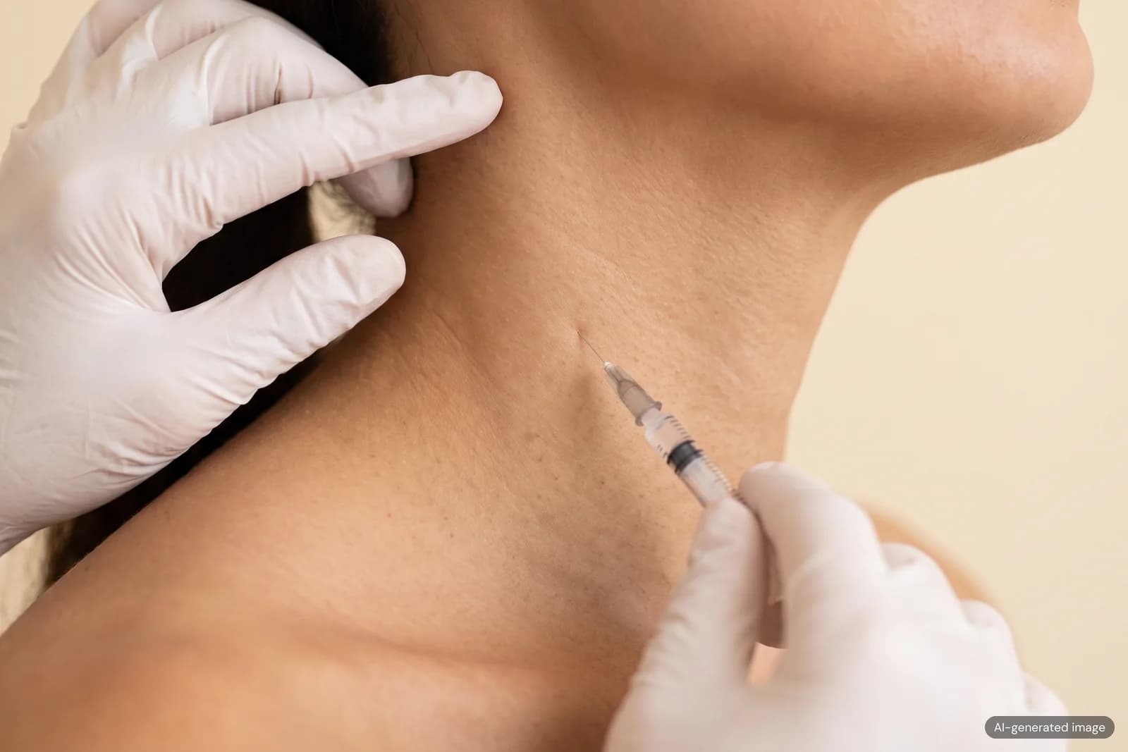 Gloved hands placing a small injection into the skin at the side of the neck